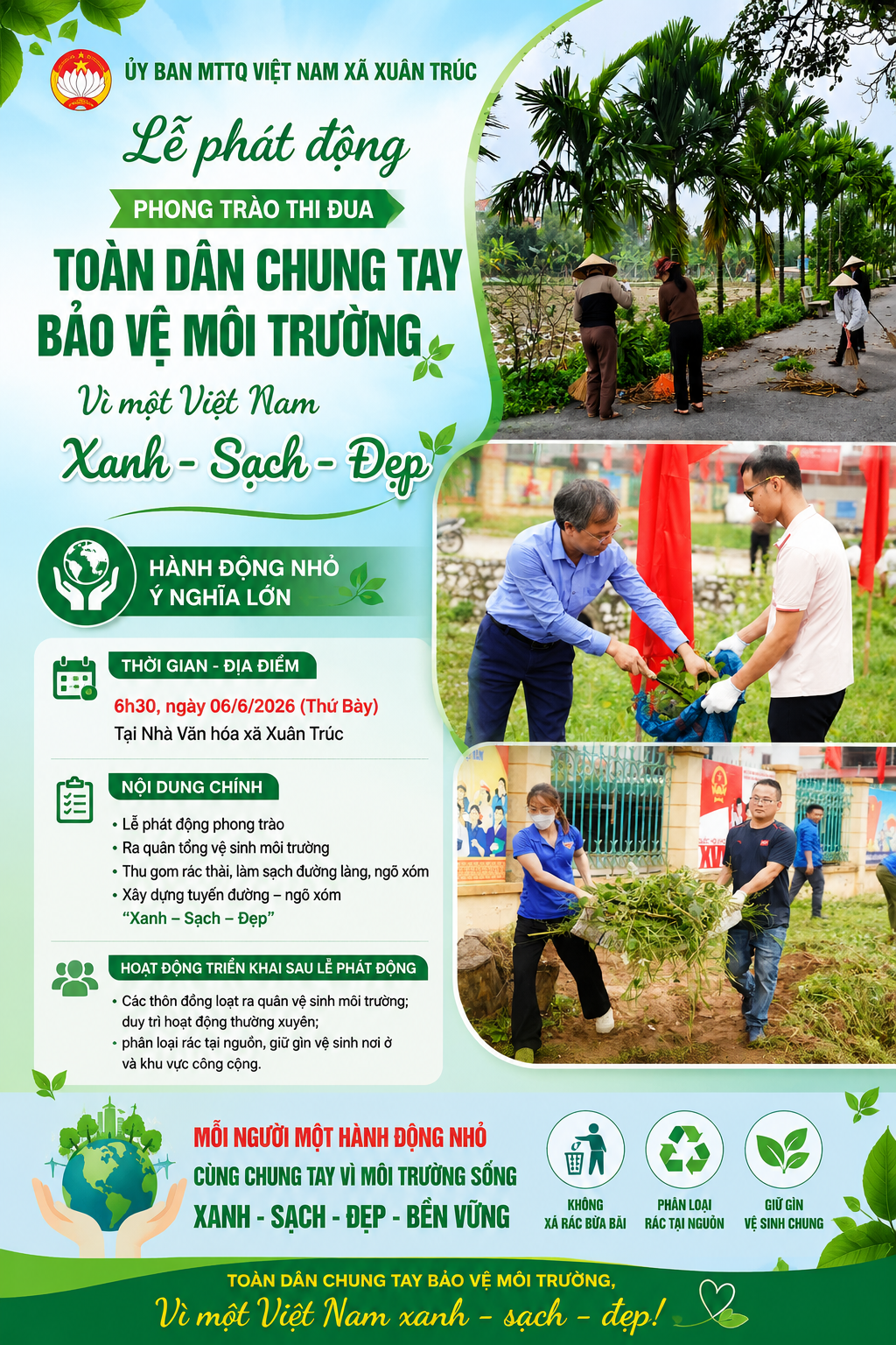 Lễ phát động hưởng ứng phong trào “Toàn dân chung tay bảo vệ môi trường, vì một Việt Nam xanh - sạch - đẹp” xã Xuân Trúc